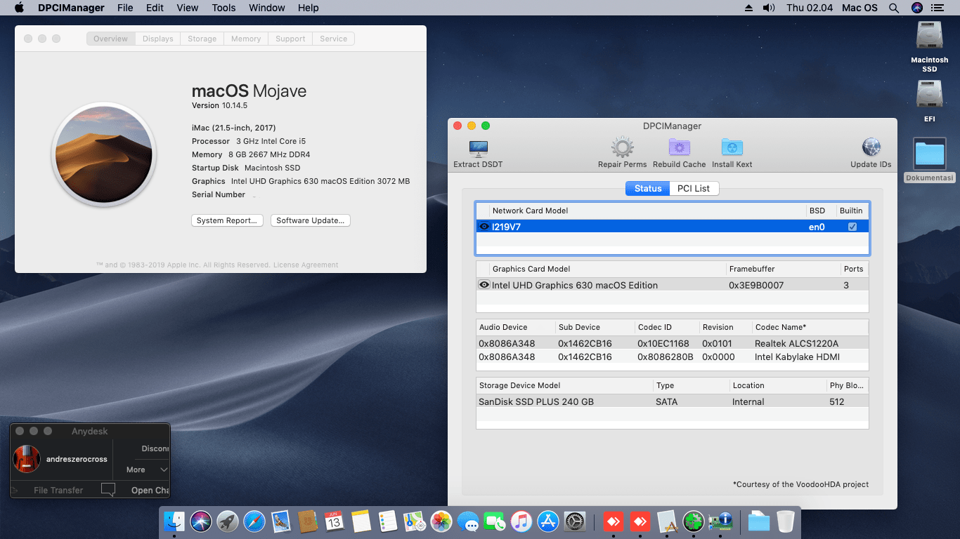 Success Hackintosh macOS Mojave 10.14.5 Build 18F132 at MSI B360 Gaming Pro Carbon + Intel i5 8500